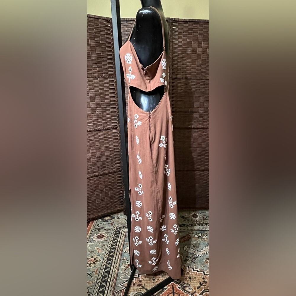 Free People Geo Daze Sleeveless Cutout Jumpsuit in Doe Eyes – Appx Size Large/XL - Picture 6 of 13
